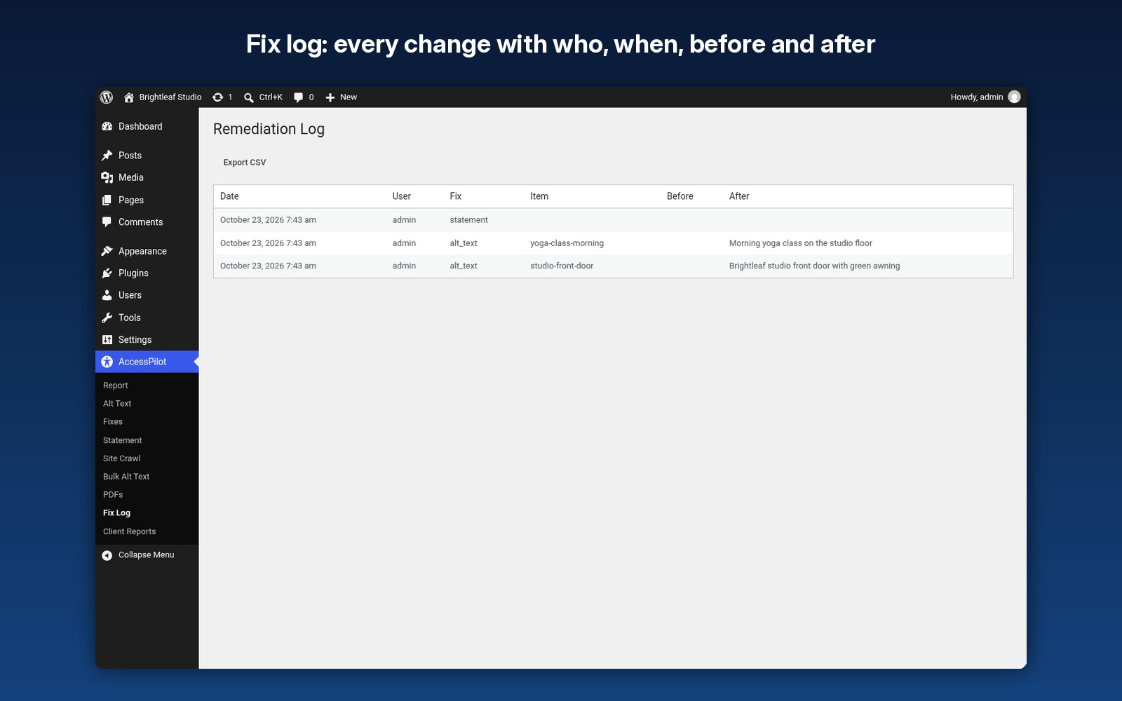 Fix log with before and after values