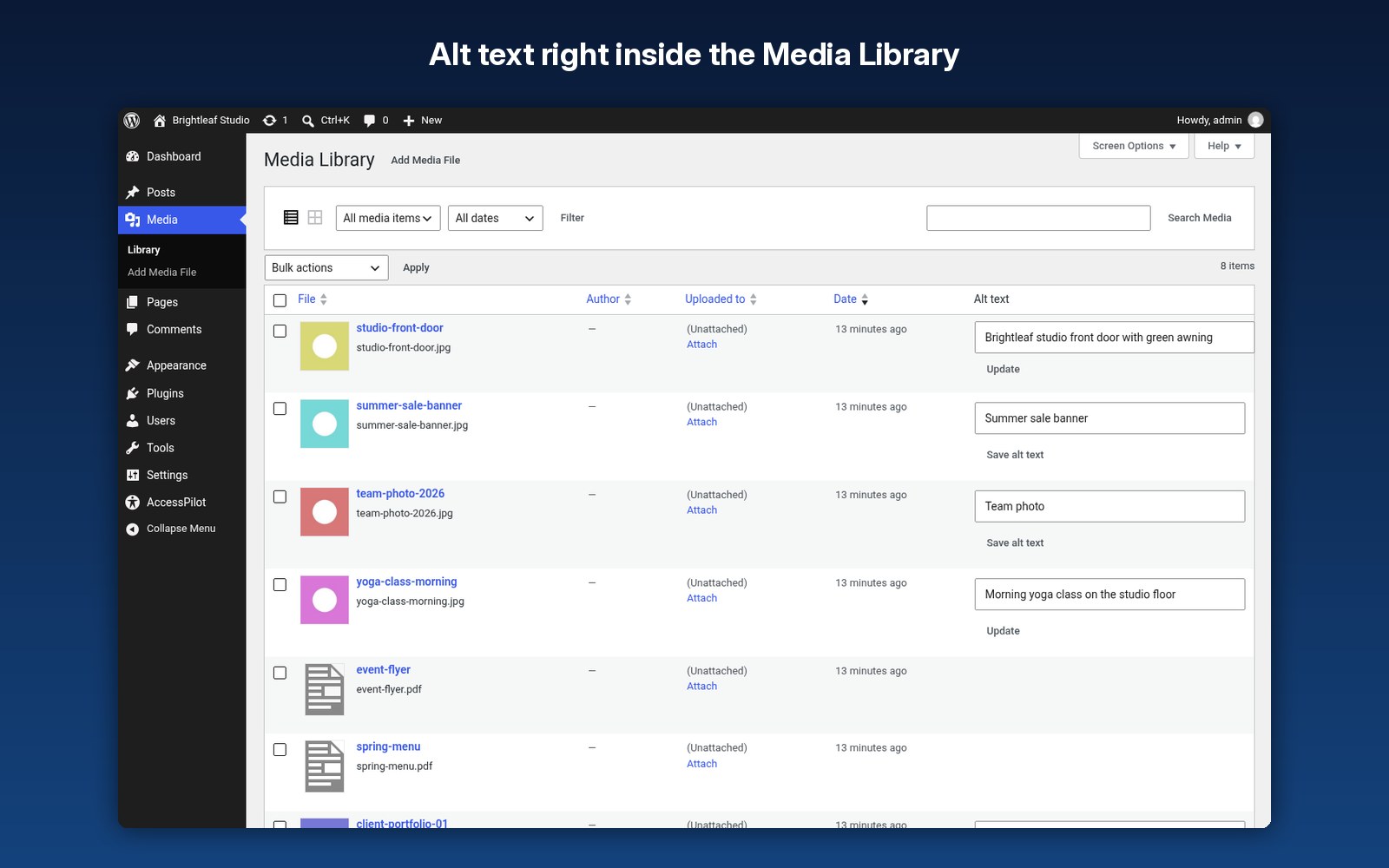 Alt text right inside the Media Library