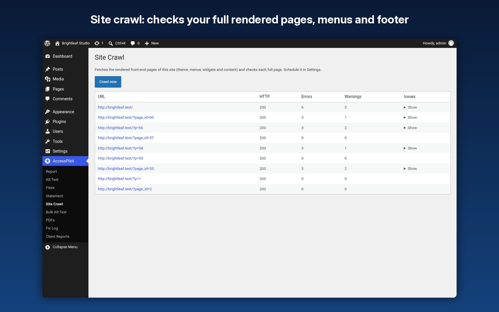 Site crawl of your full rendered pages