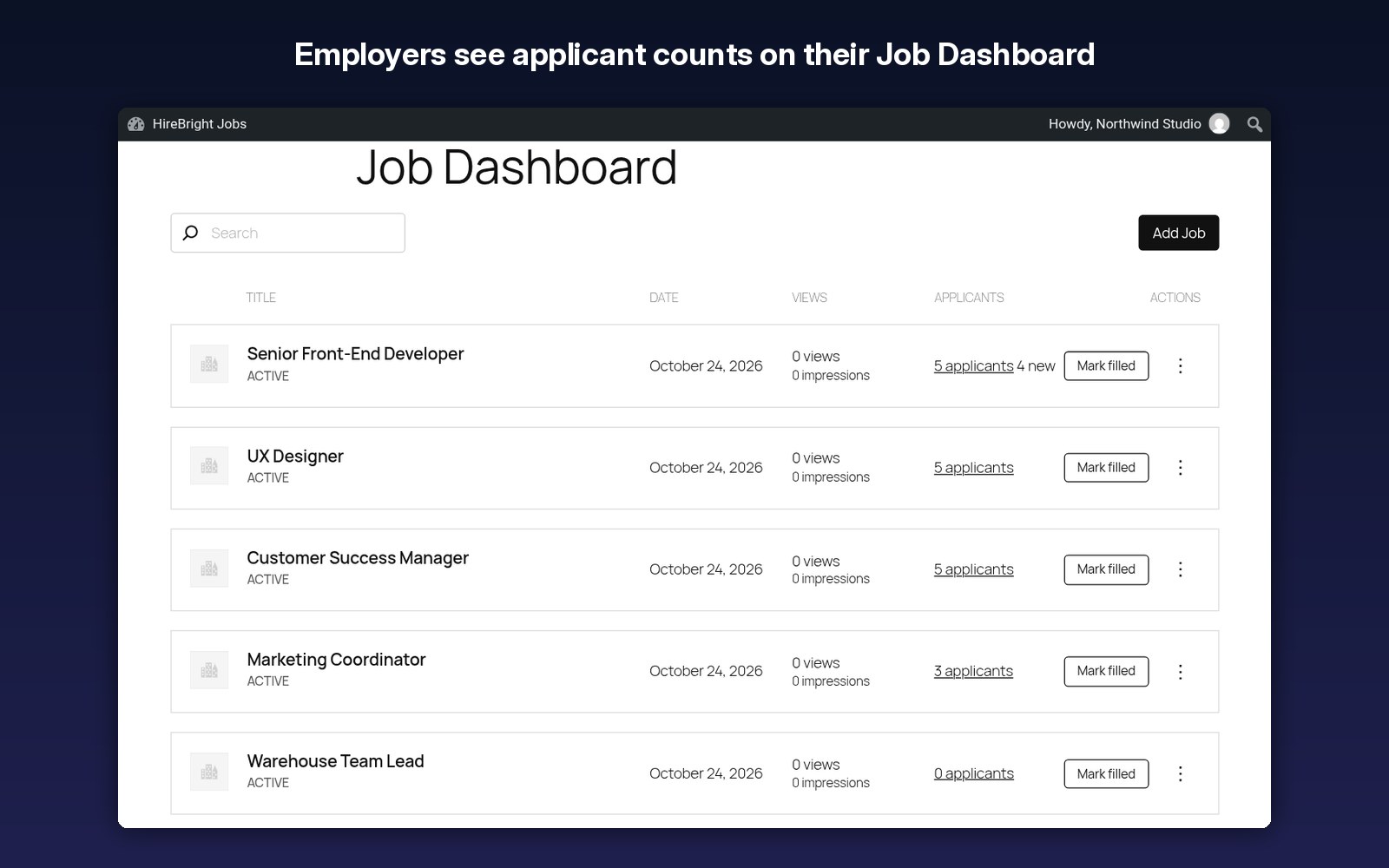 Employers see applicant counts on their Job Dashboard