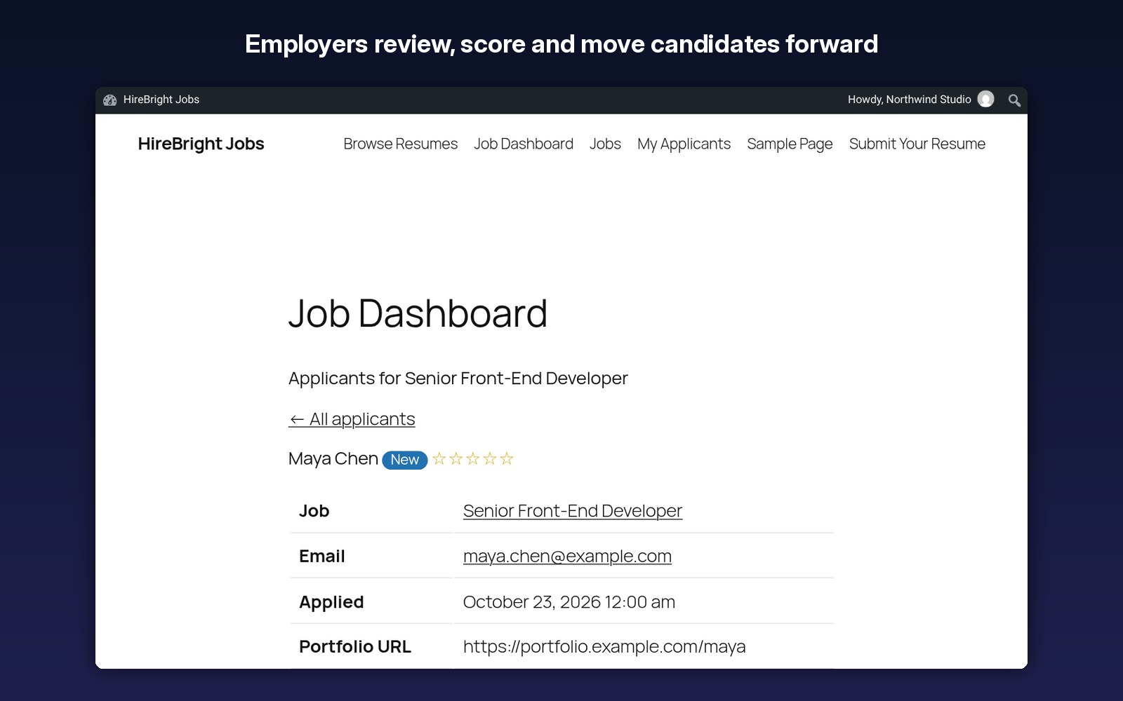 Employers review, score and move candidates forward