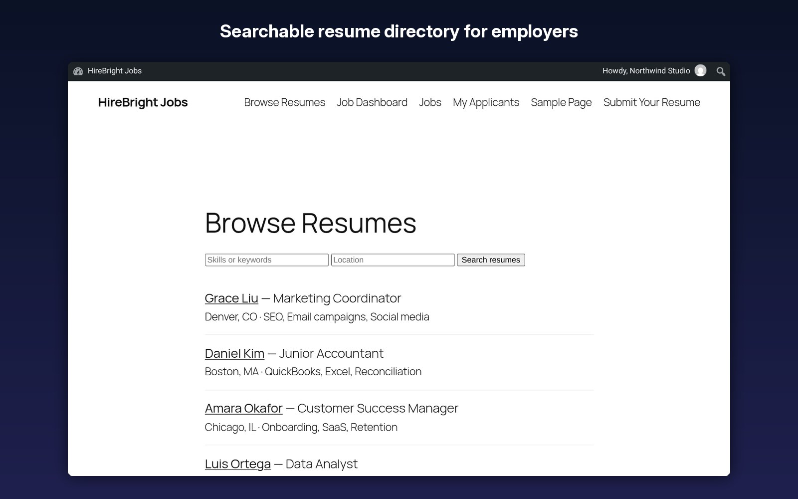 Searchable resume directory