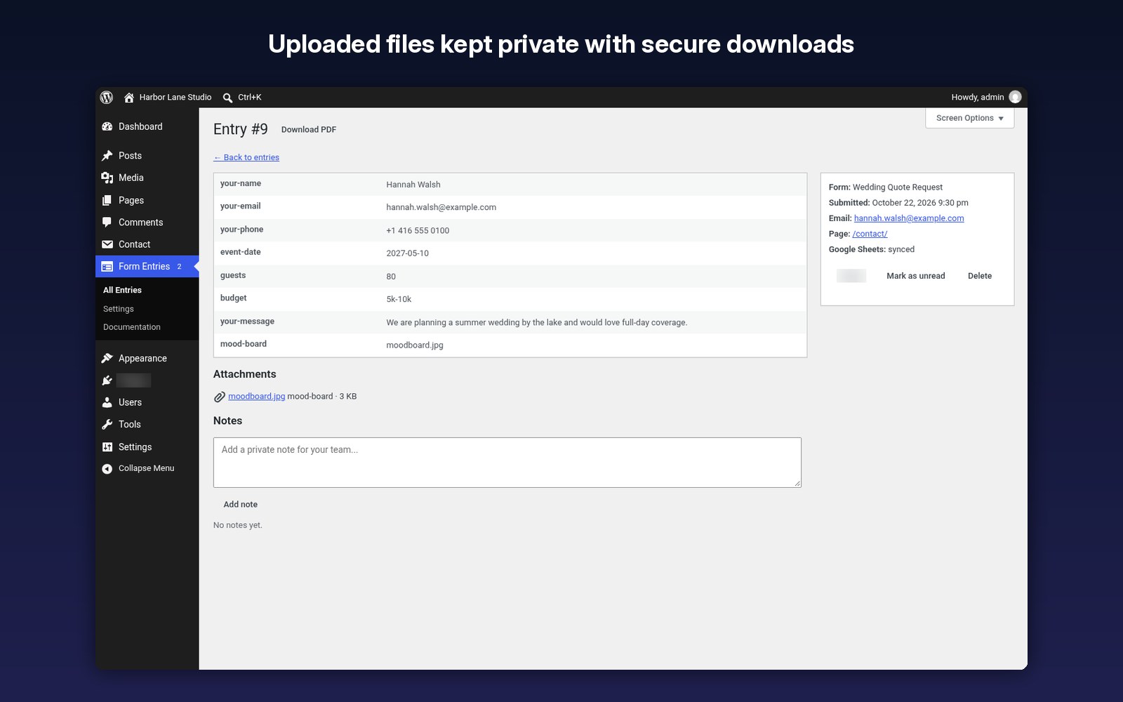 Uploaded files kept private with secure downloads