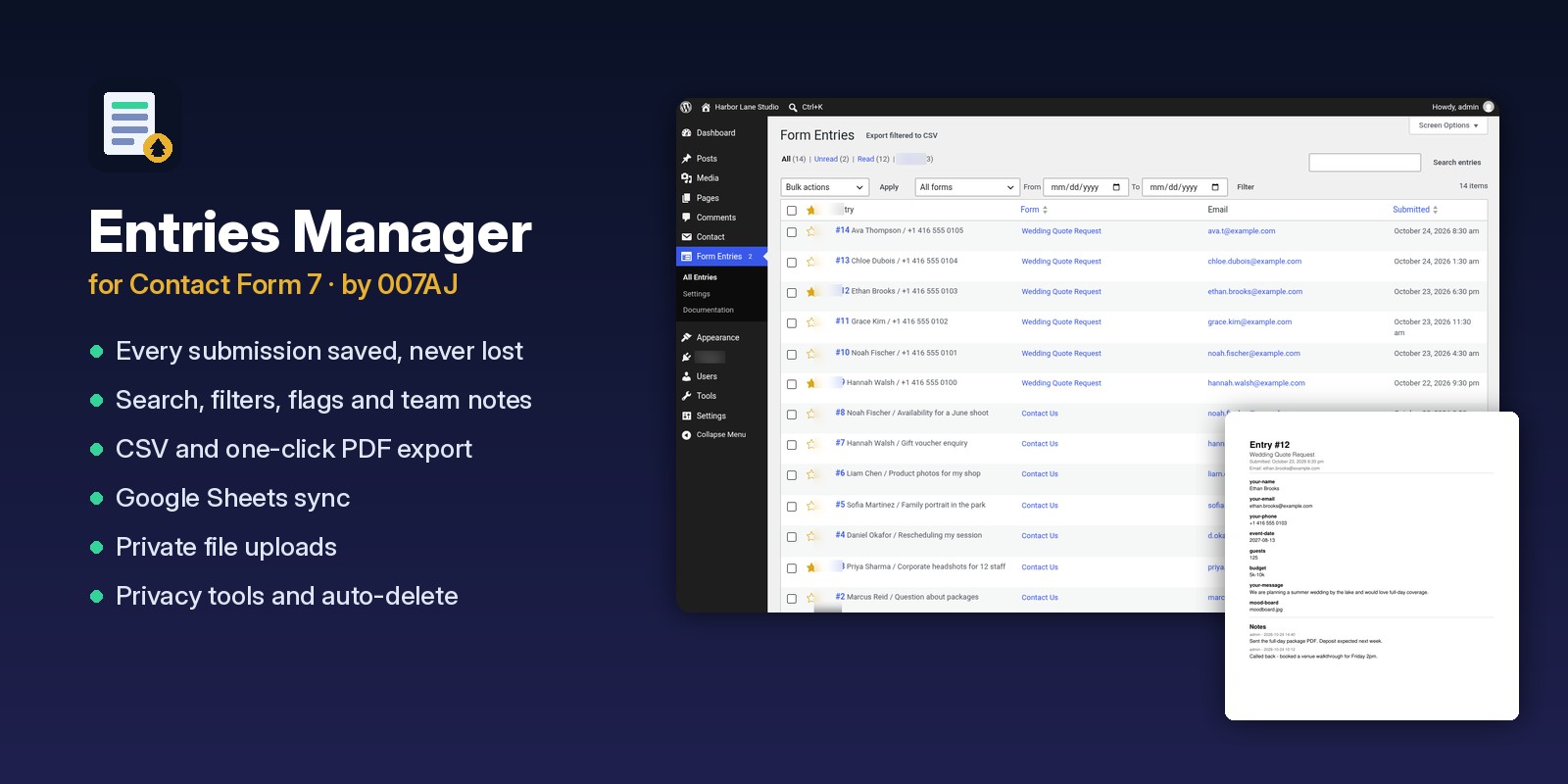 Entries Manager preview