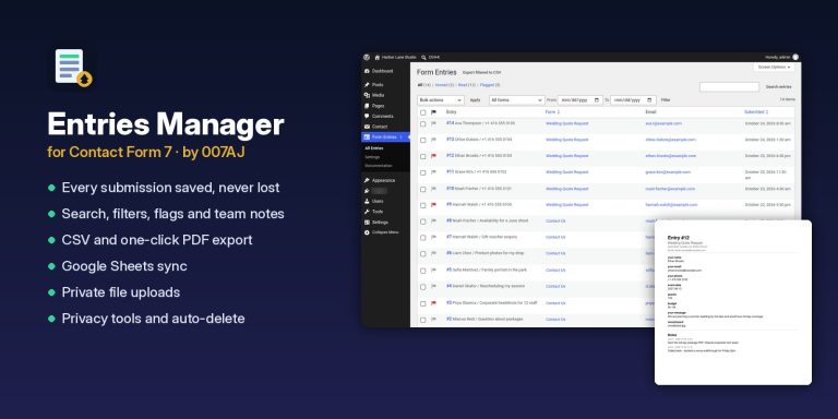 Professional WordPress Plugin to Save, Search & Export Contact Form 7 Entries