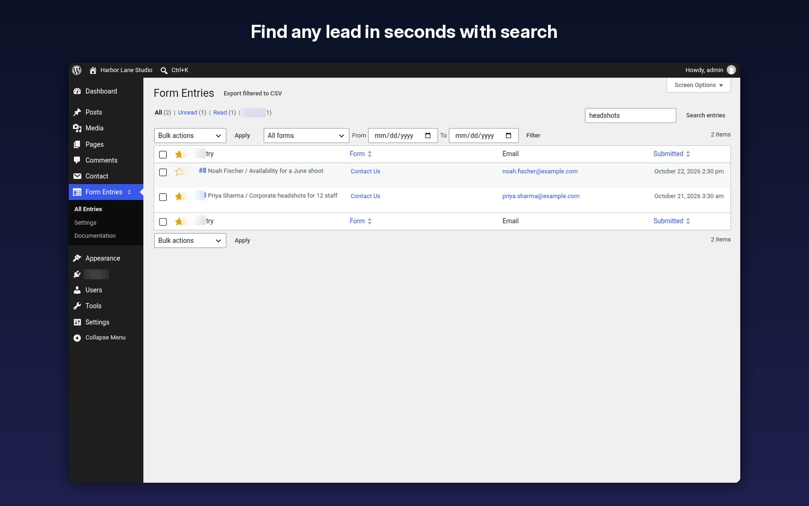 Find any lead in seconds with search