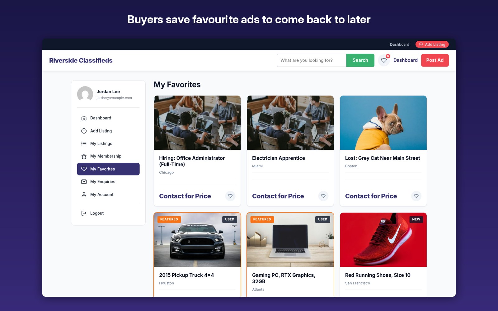 Buyers save favourite ads to come back to later