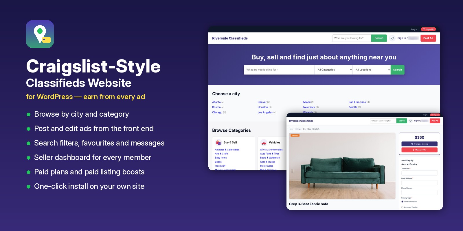 Craigslist-style classifieds website for WordPress
