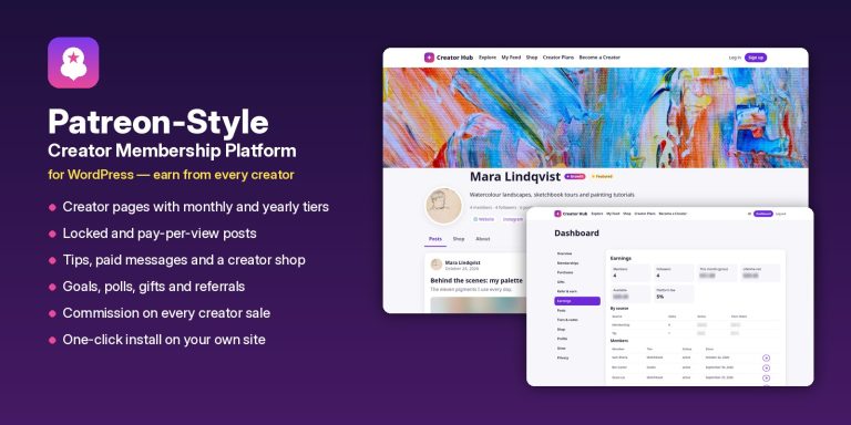 Patreon-Style Creator Membership Platform for WordPress – Launch Your Own Creator Subscription Site