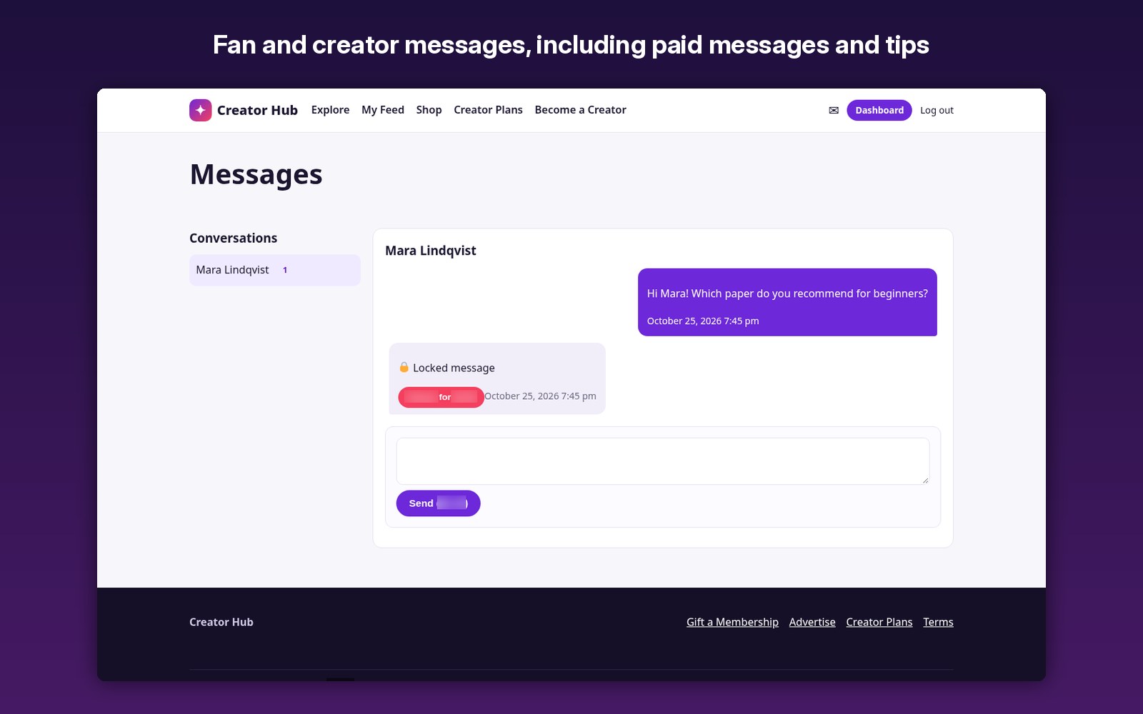 Fan and creator messages, including paid messages and tips
