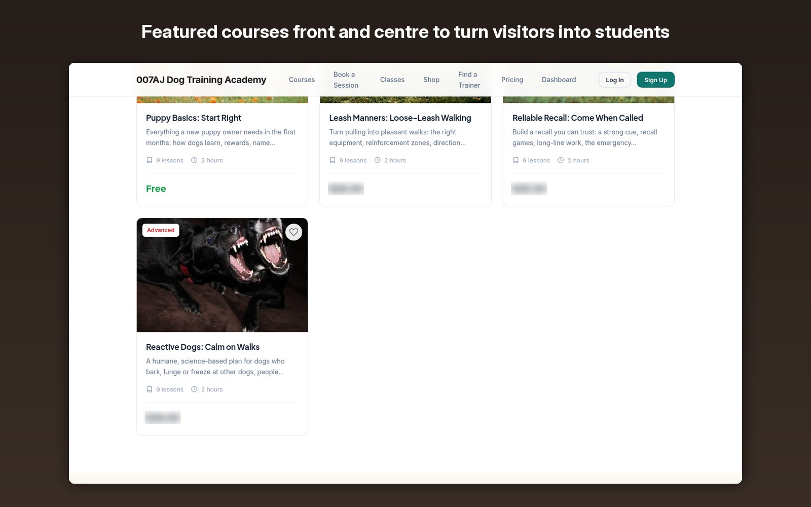Featured courses front and centre to turn visitors into students