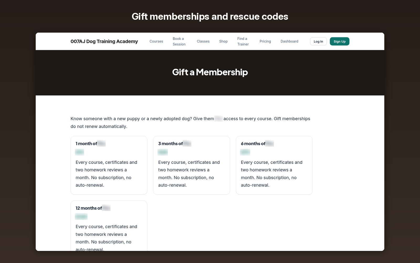 Gift memberships and rescue codes