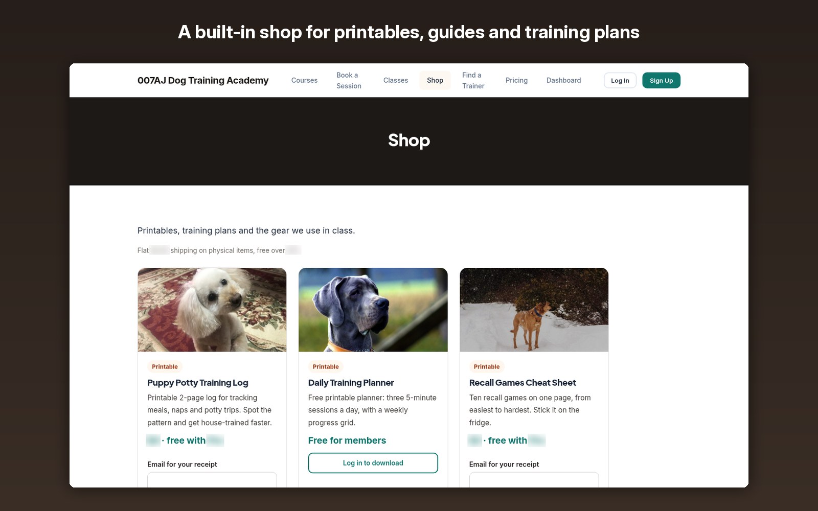 A built-in shop for printables, guides and training plans