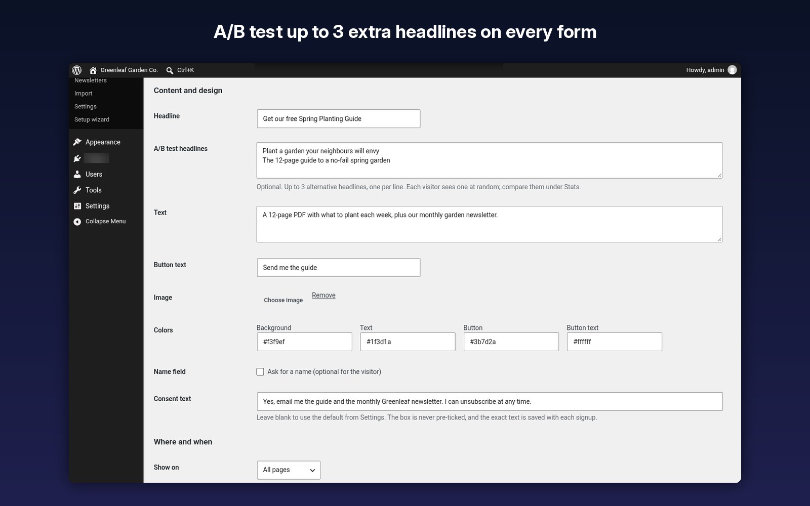 A/B test up to 3 extra headlines on every form