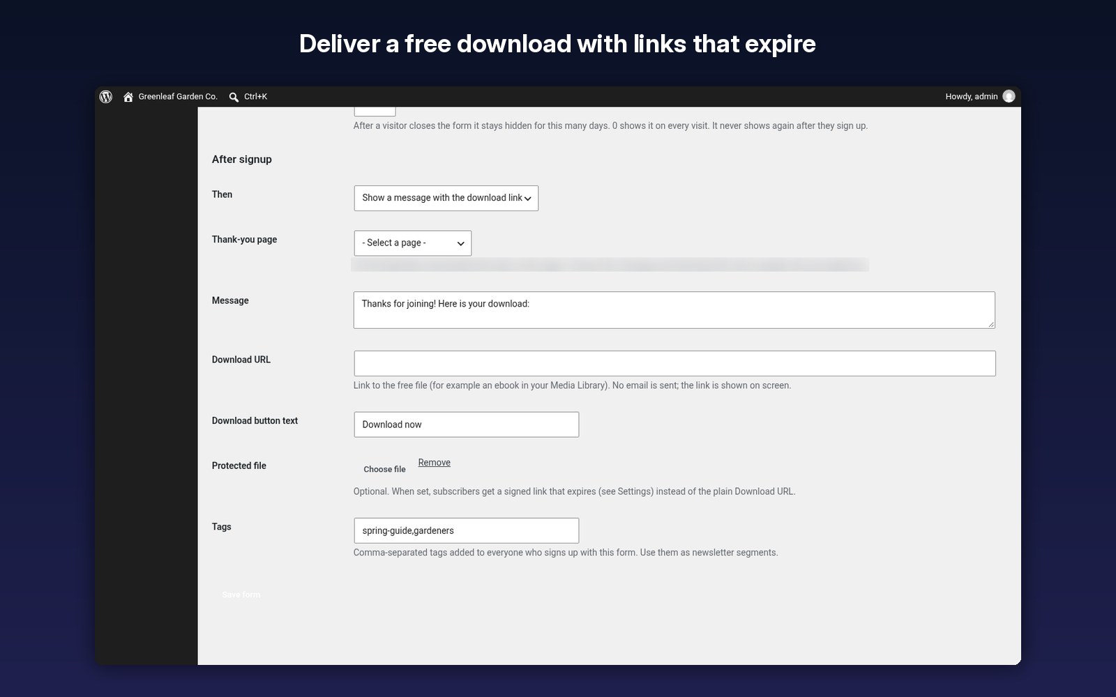 Deliver a free download with links that expire