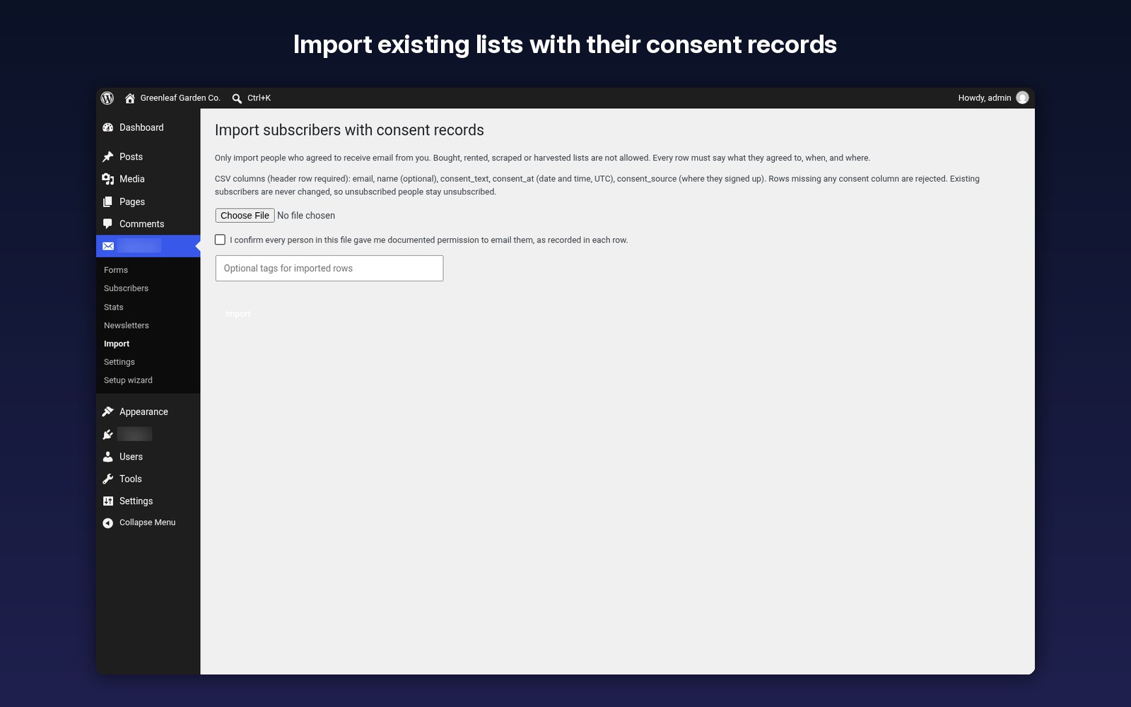 Import existing lists with their consent records