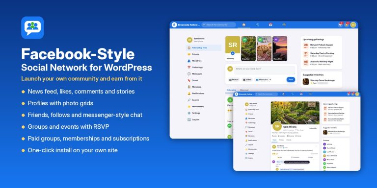 Facebook Style Community Social Network WordPress Theme