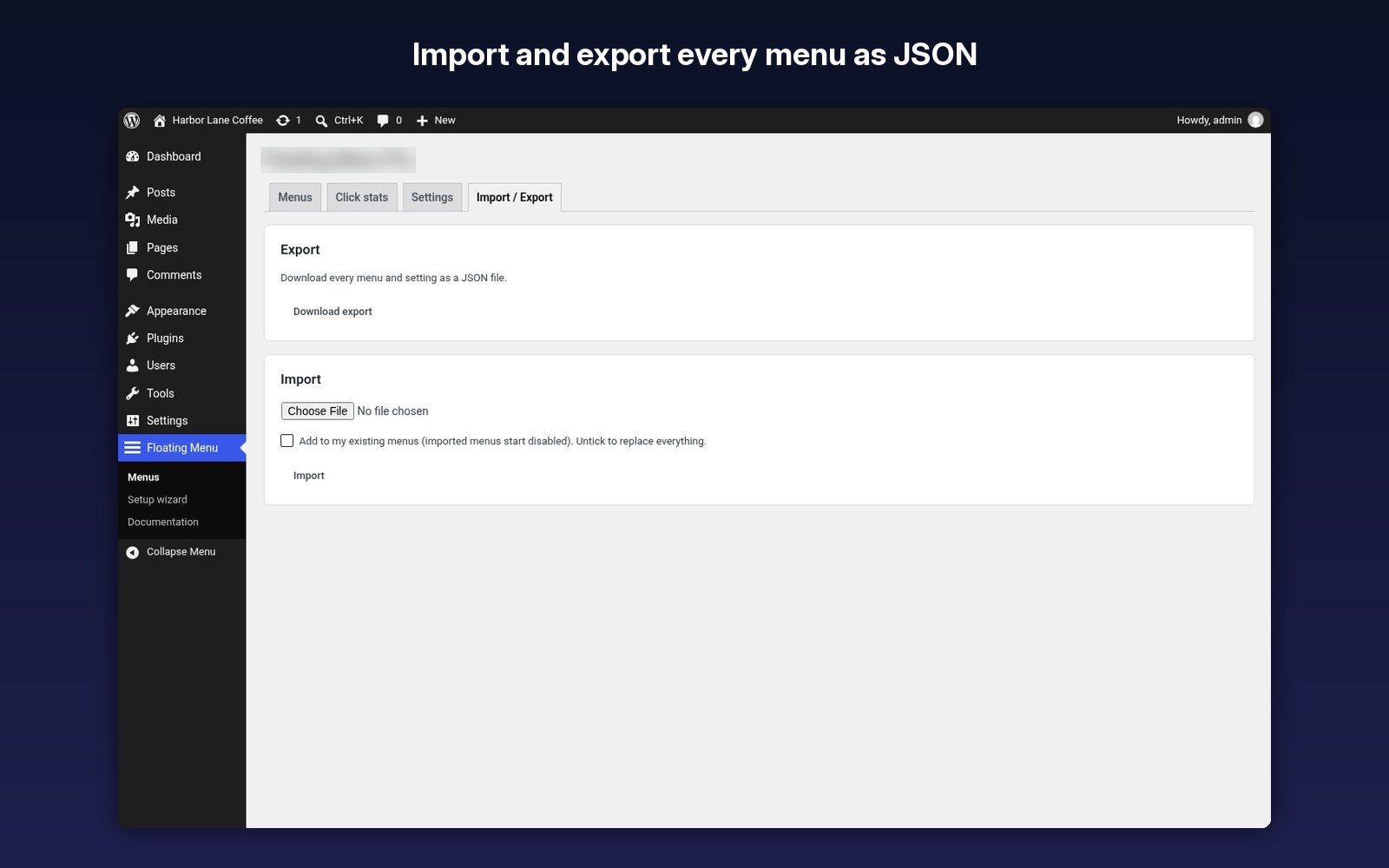 Import and export every menu