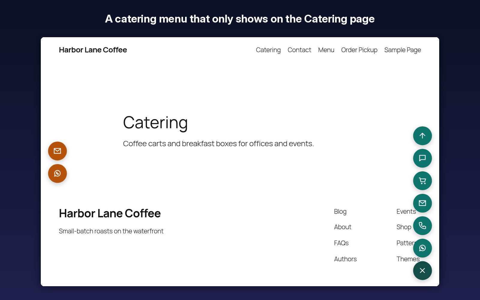 A catering menu that only shows on the Catering page