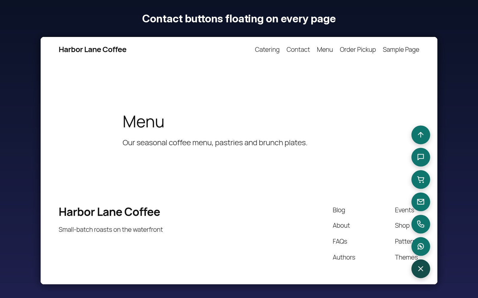 Contact buttons floating on every page