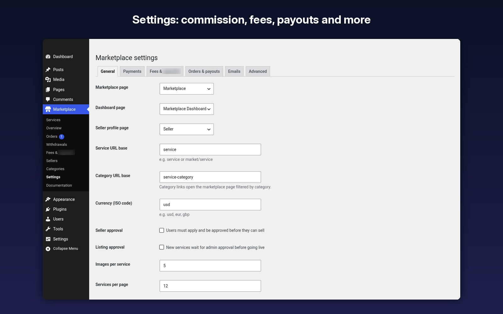 Commission, fees, payouts and more