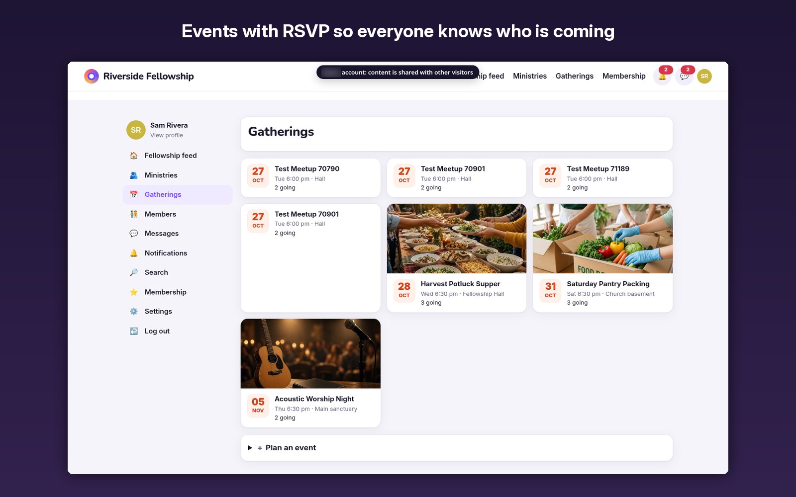 Events with RSVP so everyone knows who is coming