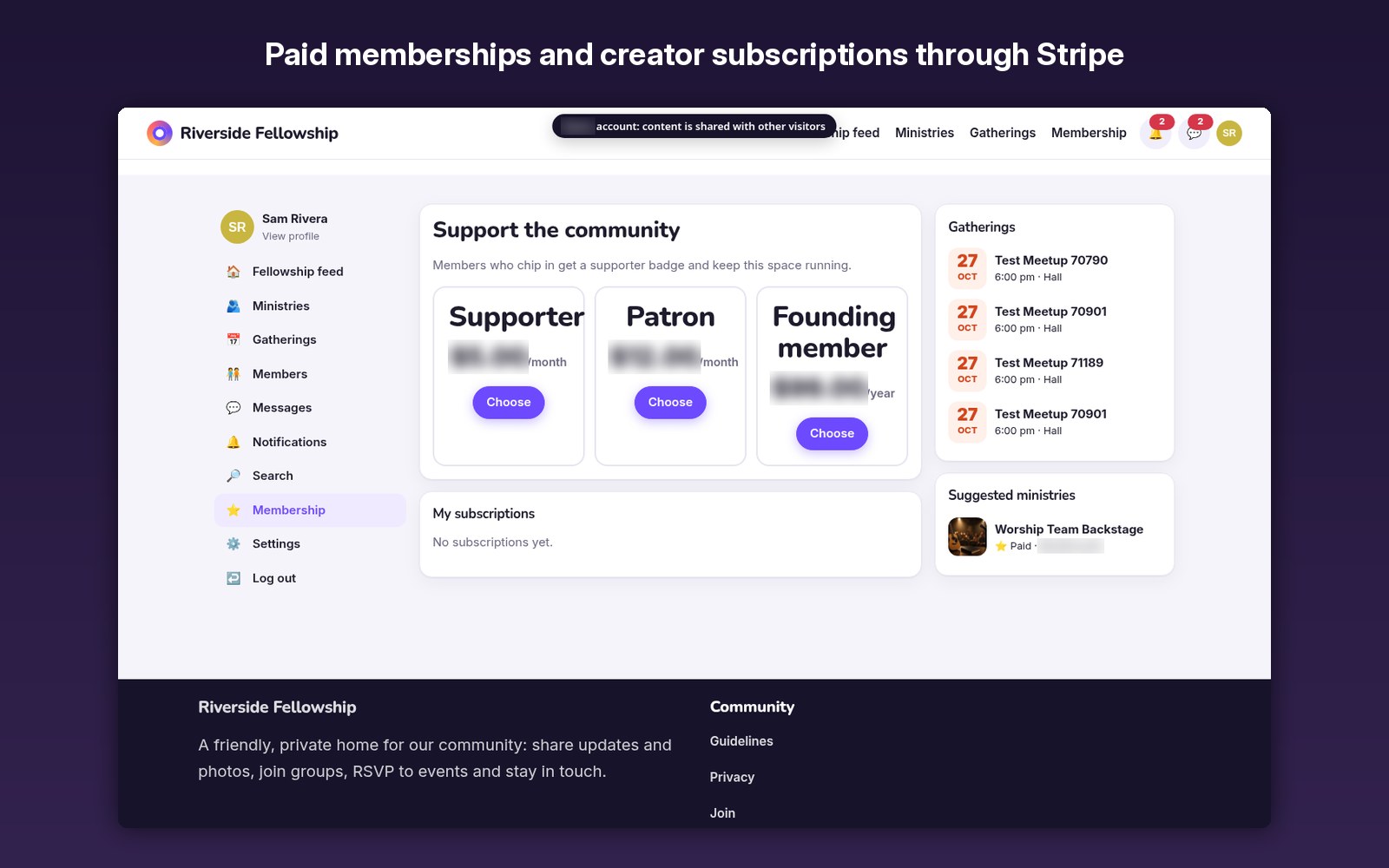 Paid memberships and creator subscriptions through Stripe