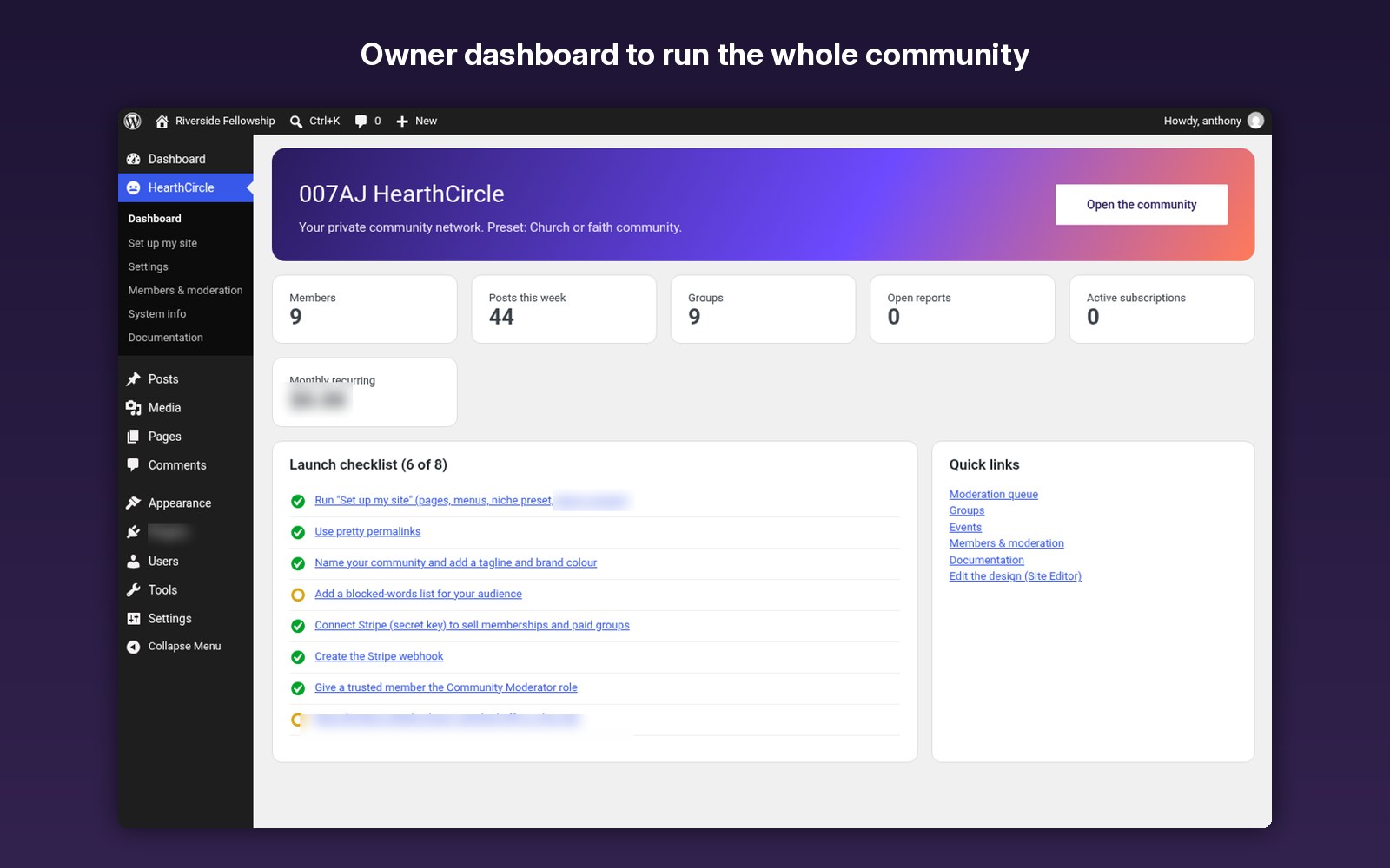 Owner dashboard to run the whole community