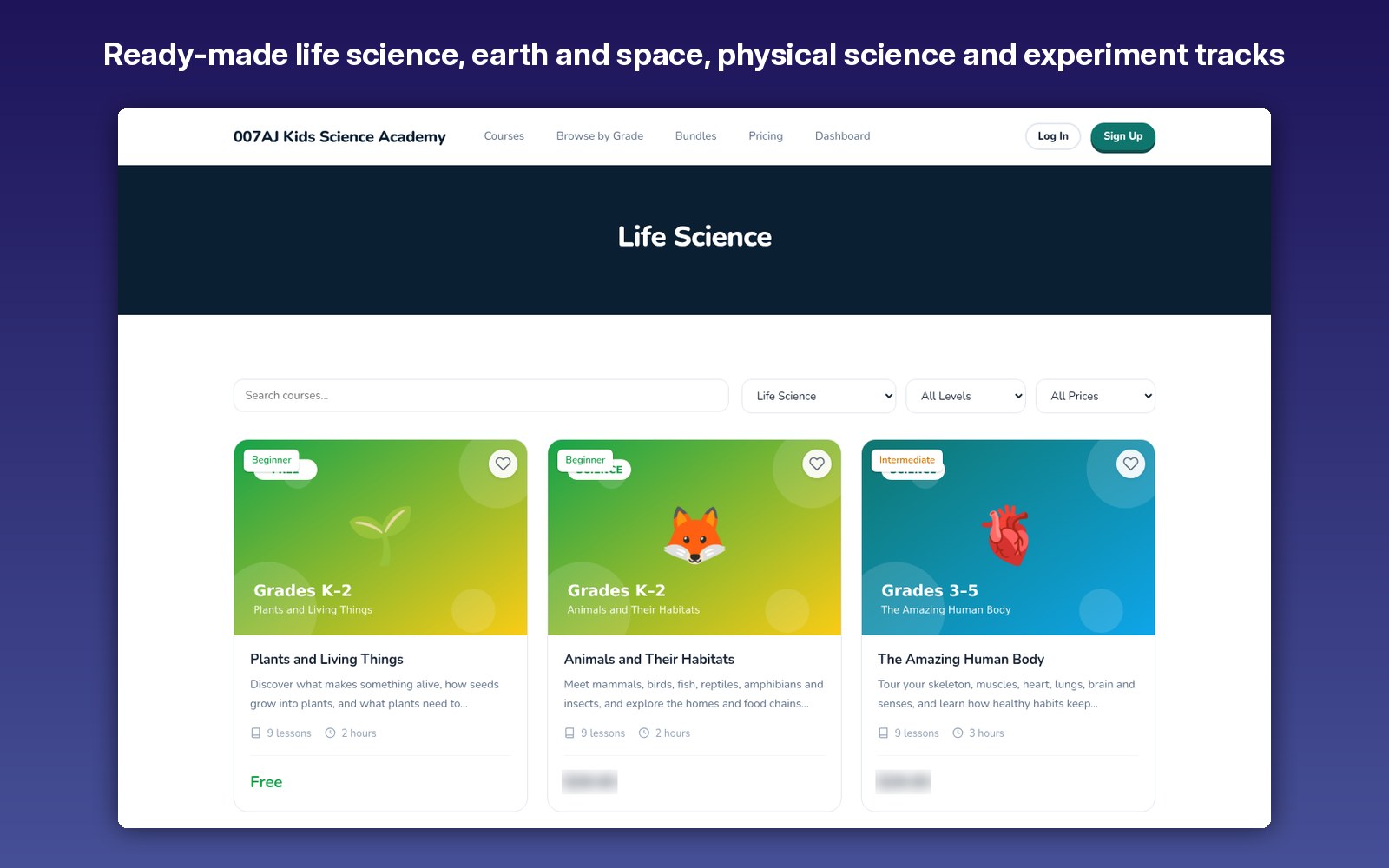 Ready-made life science, earth and space, physical science and experiment tracks