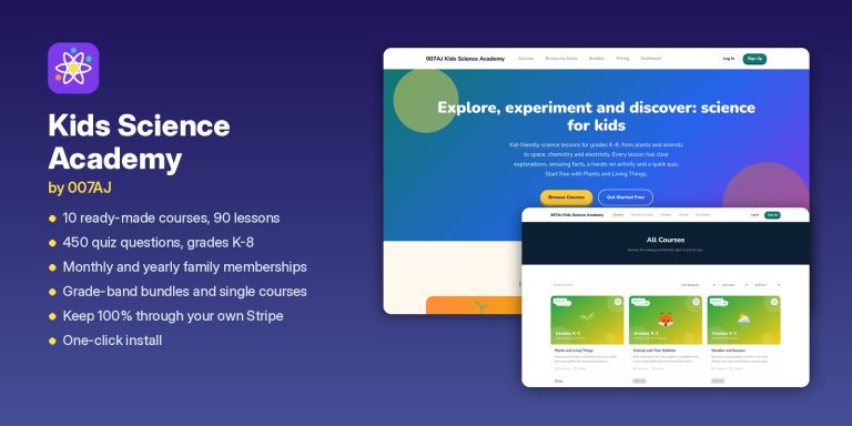 Turnkey Kids Science Academy WordPress Website. Online Courses & Lessons Ready