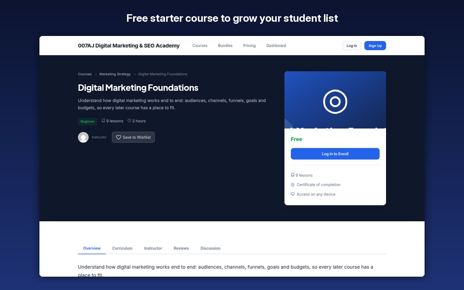 Free starter course to grow your student list