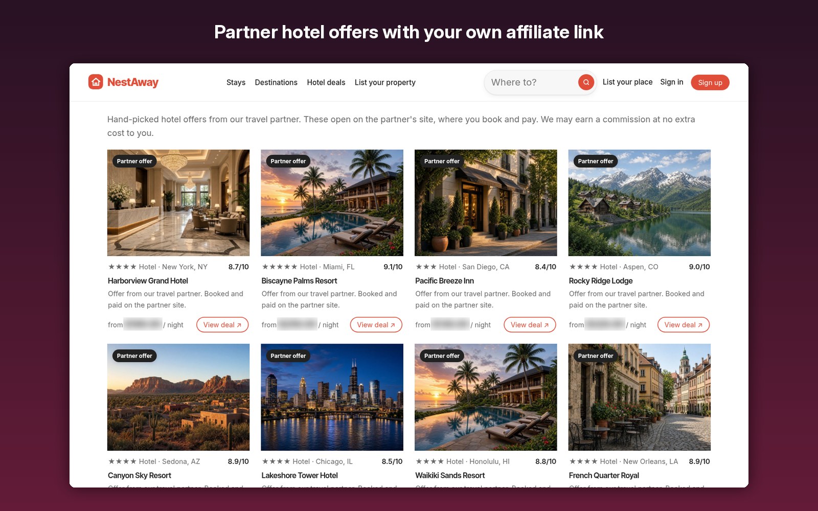 Partner hotel offers with your own affiliate link