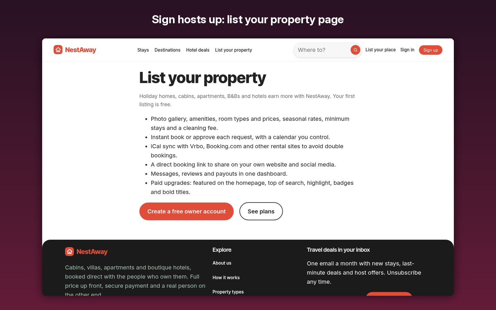 Sign hosts up: list your property page
