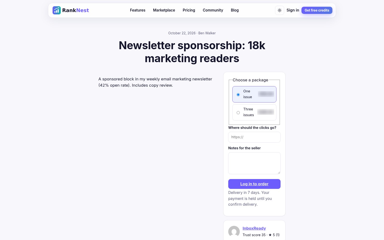 RankNest sponsorship listing