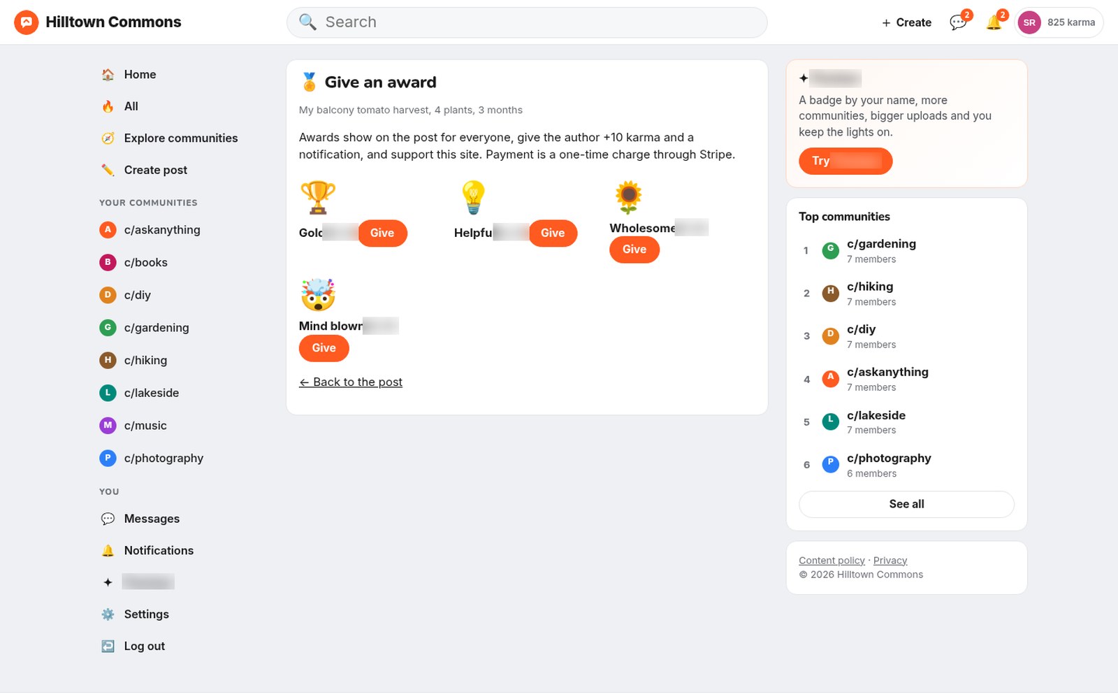 Paid awards members give to great posts