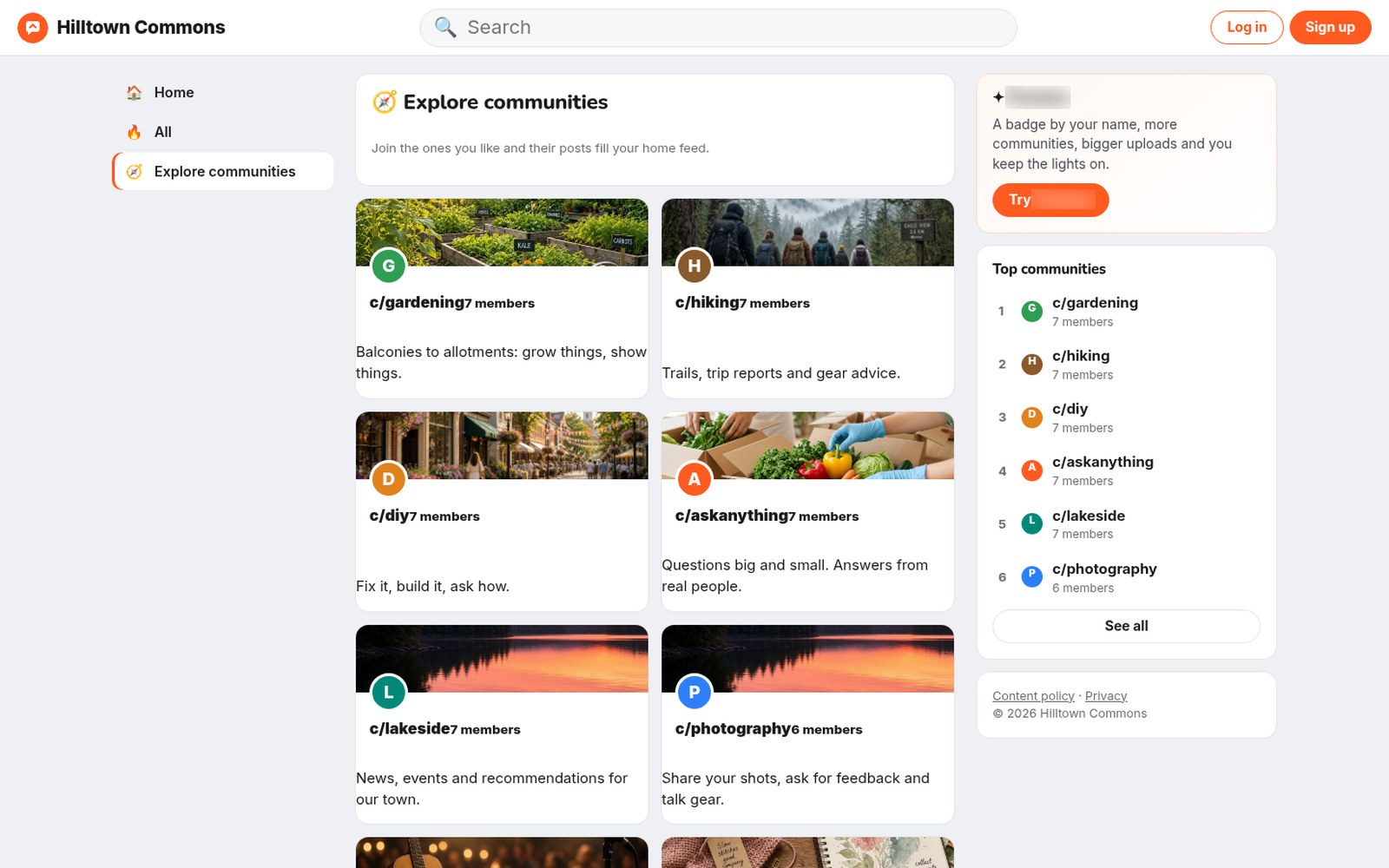 Explore communities with banners, icons and member counts