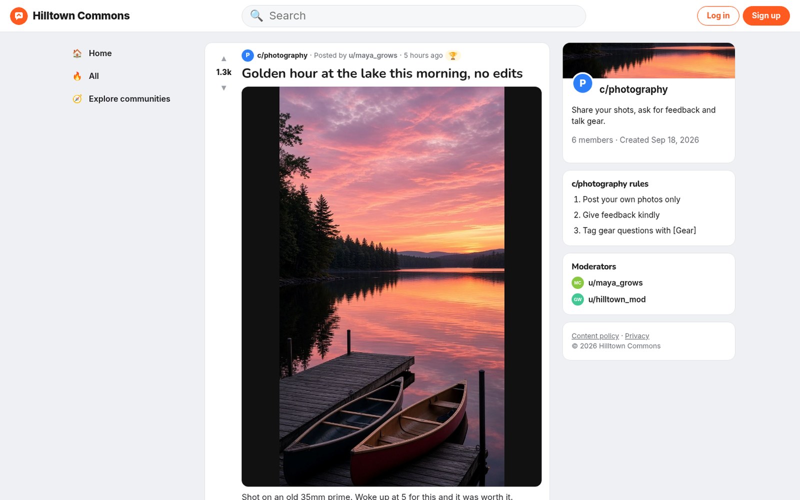 Image, link and text posts with votes, awards, save and share