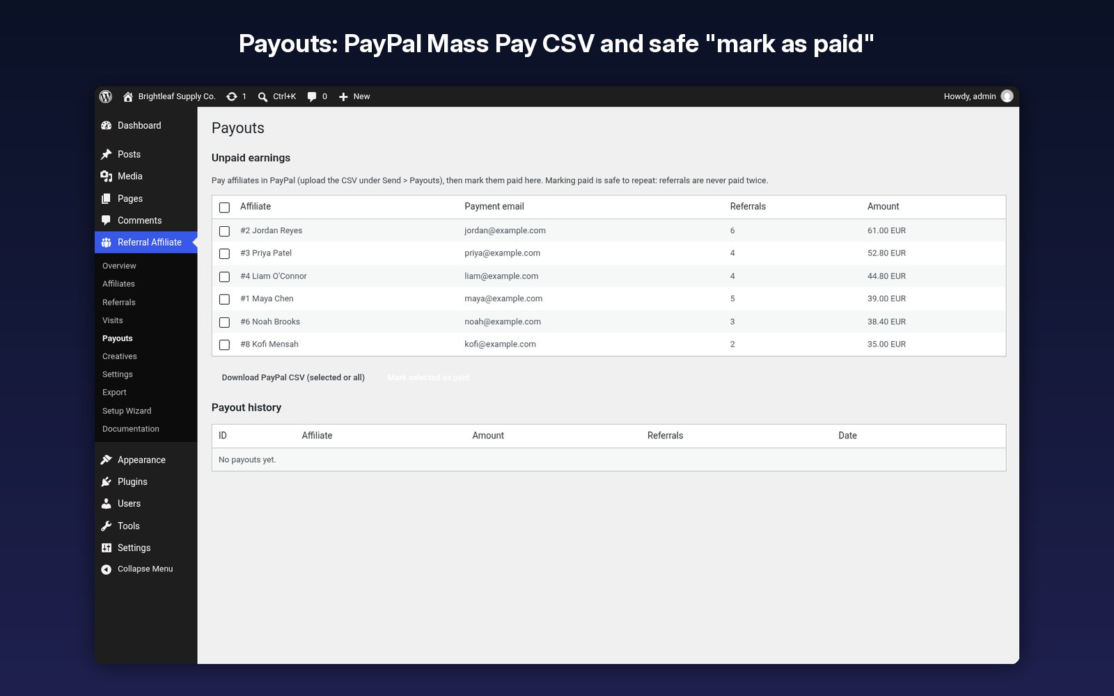 PayPal Mass Pay CSV payouts