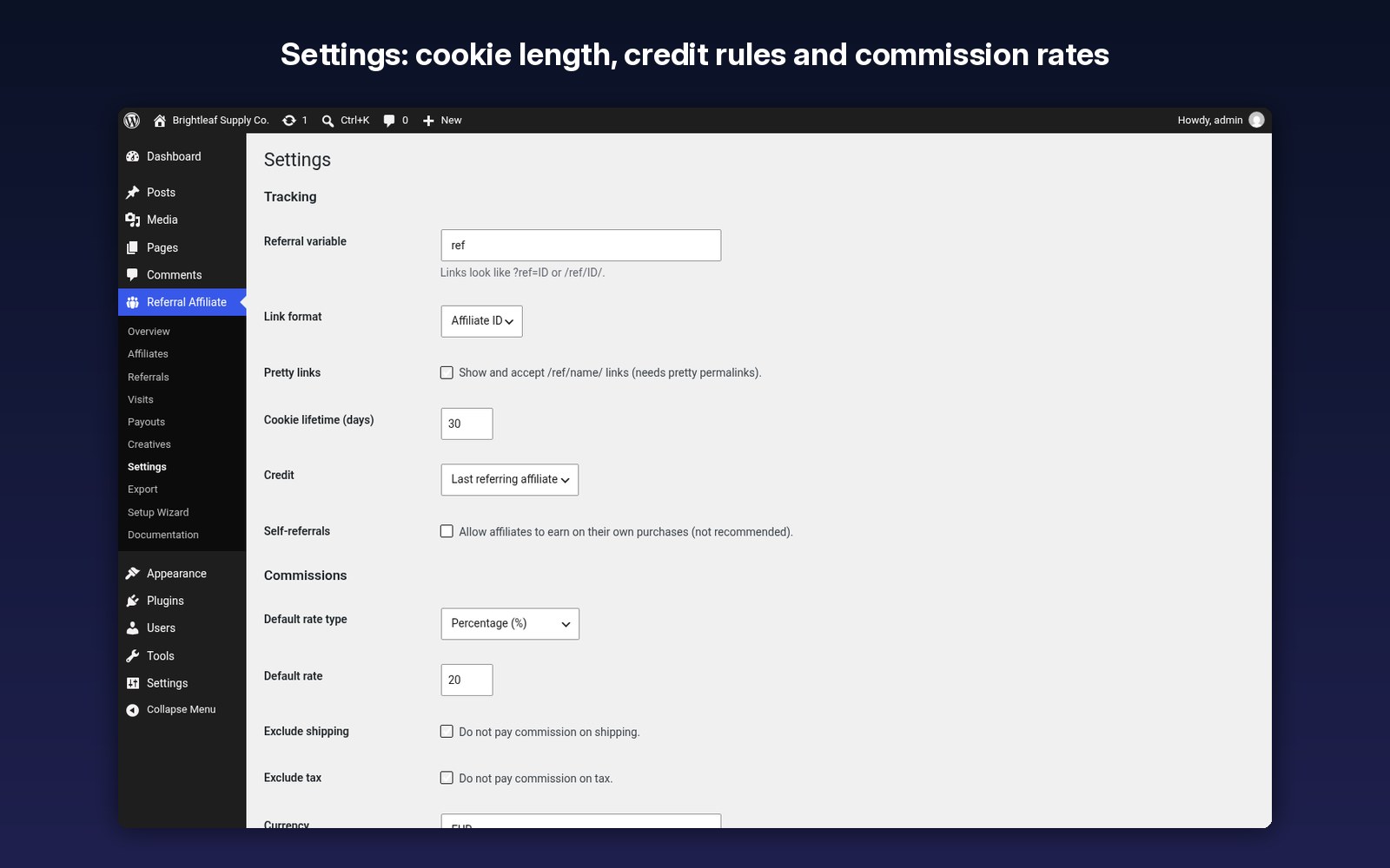 Cookie length, credit rules and commission rates