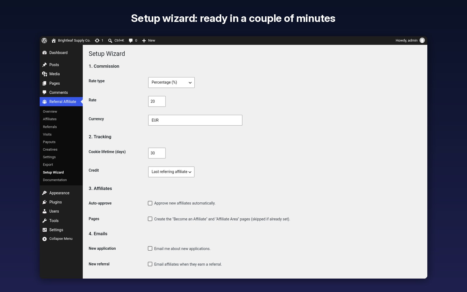 Setup wizard
