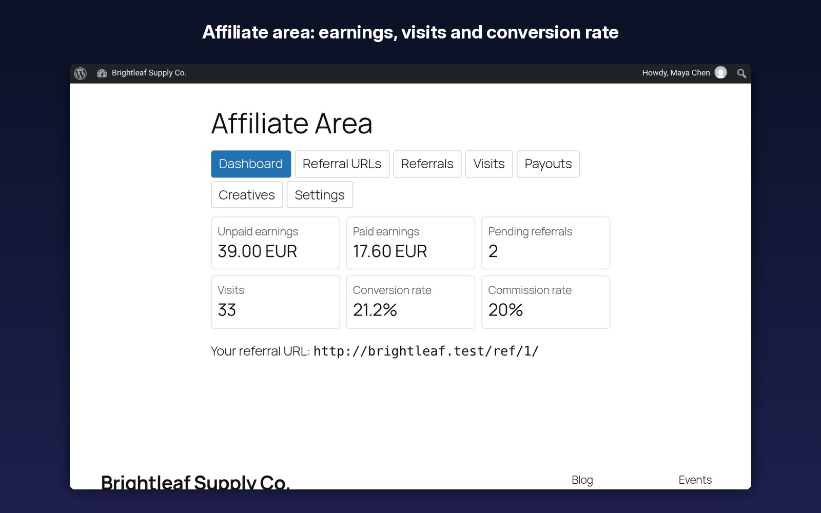 The affiliate area your partners see