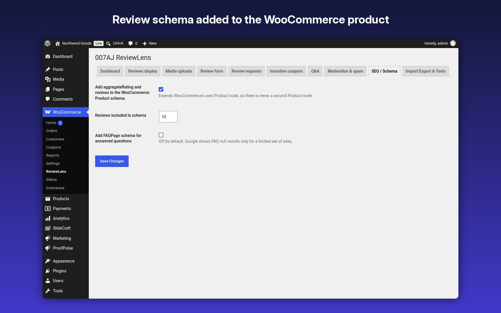 Review schema added to the WooCommerce product