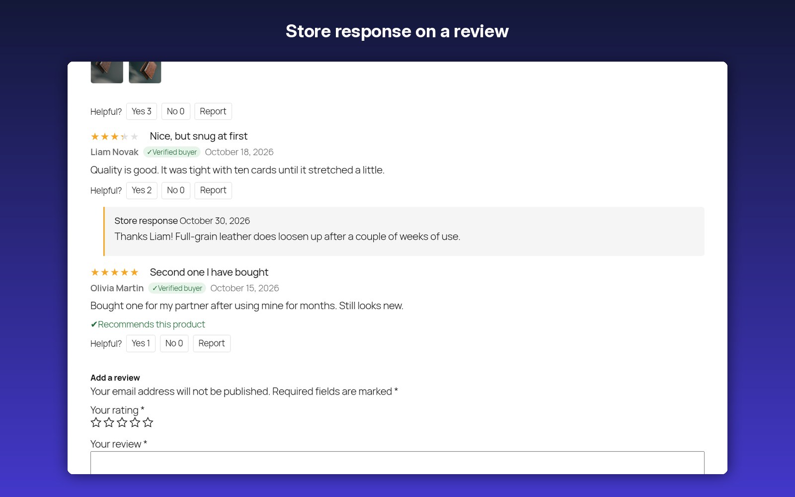 Store response on a review