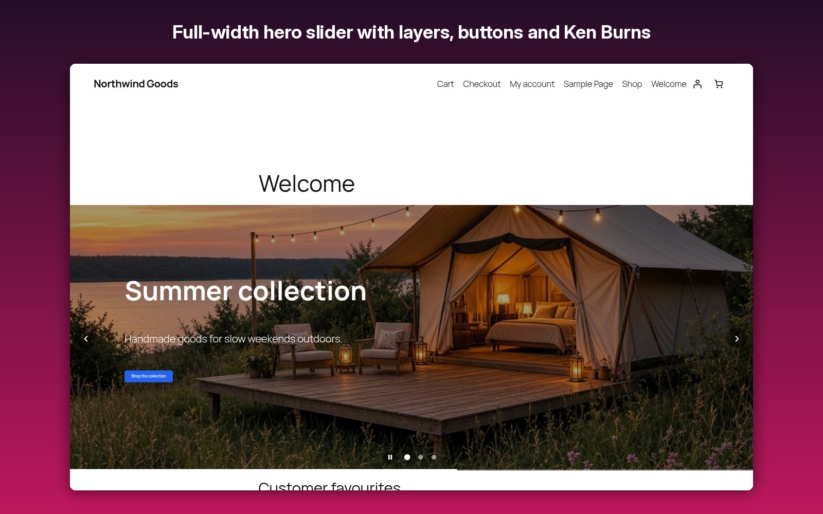 Full-width hero slider with layers, buttons and Ken Burns
