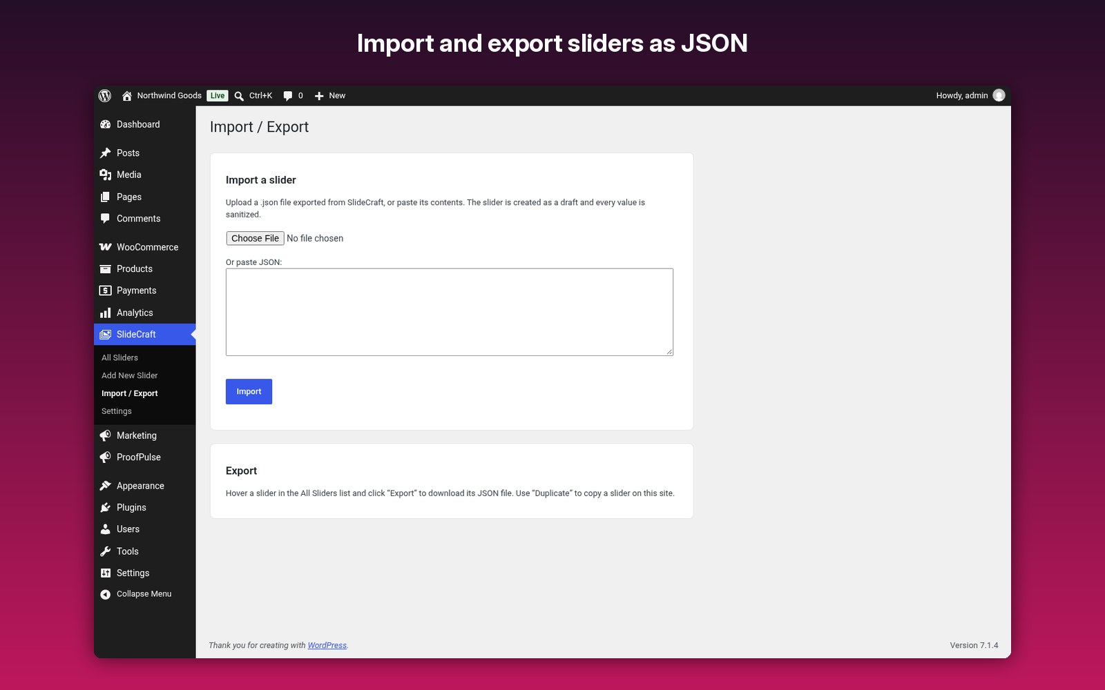 Import and export sliders as JSON