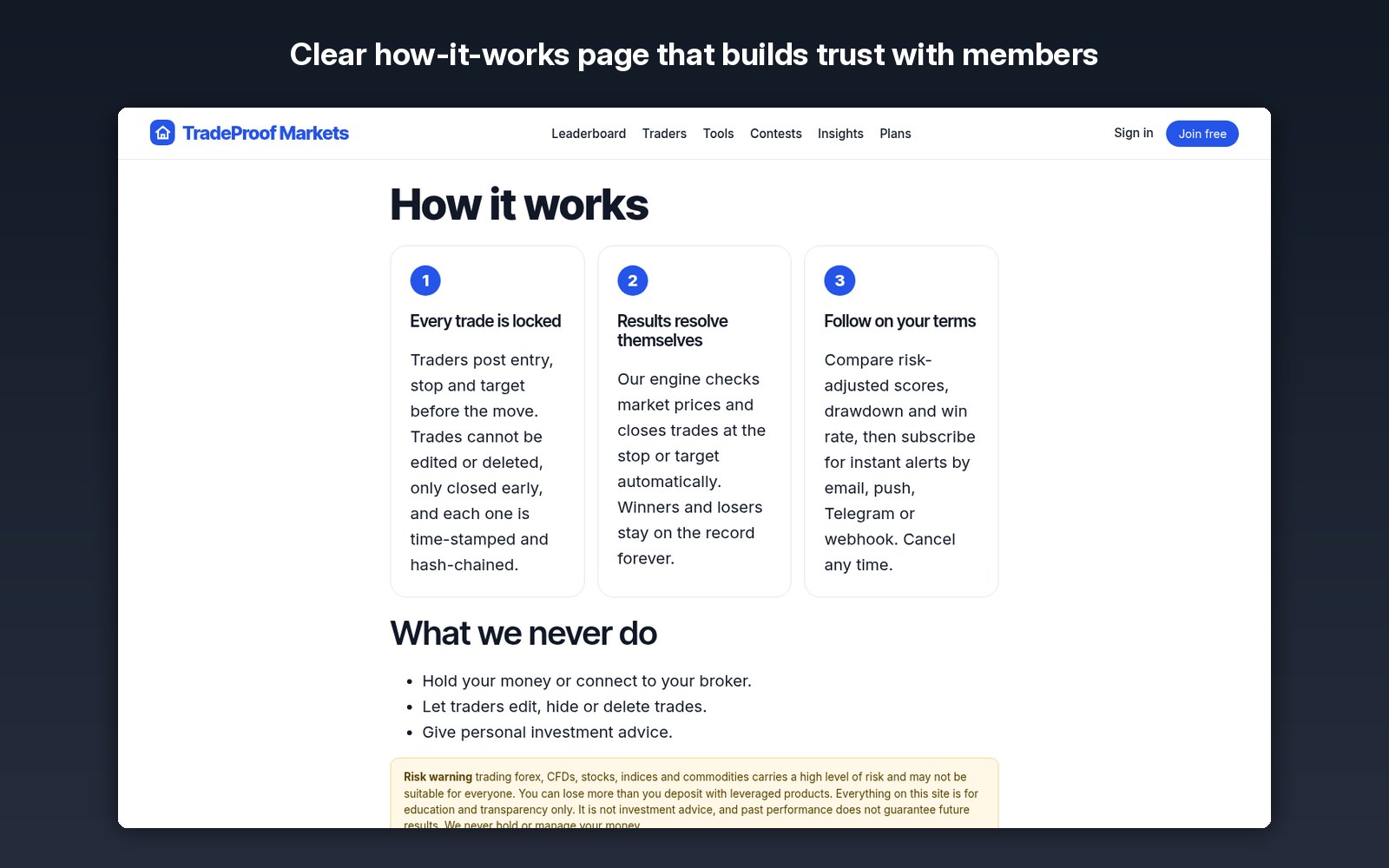 Clear how-it-works page that builds trust with members