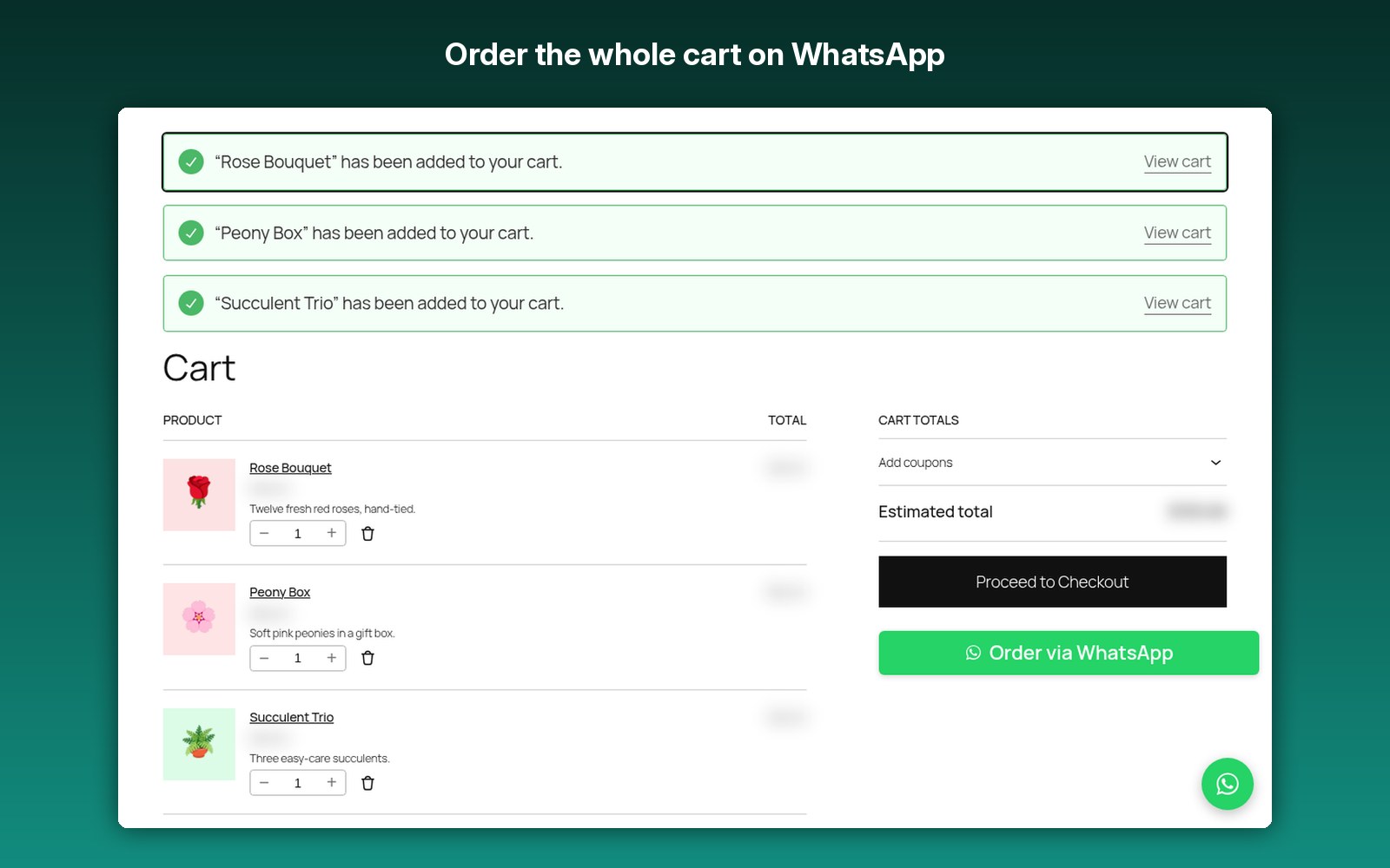 Order the whole cart on WhatsApp