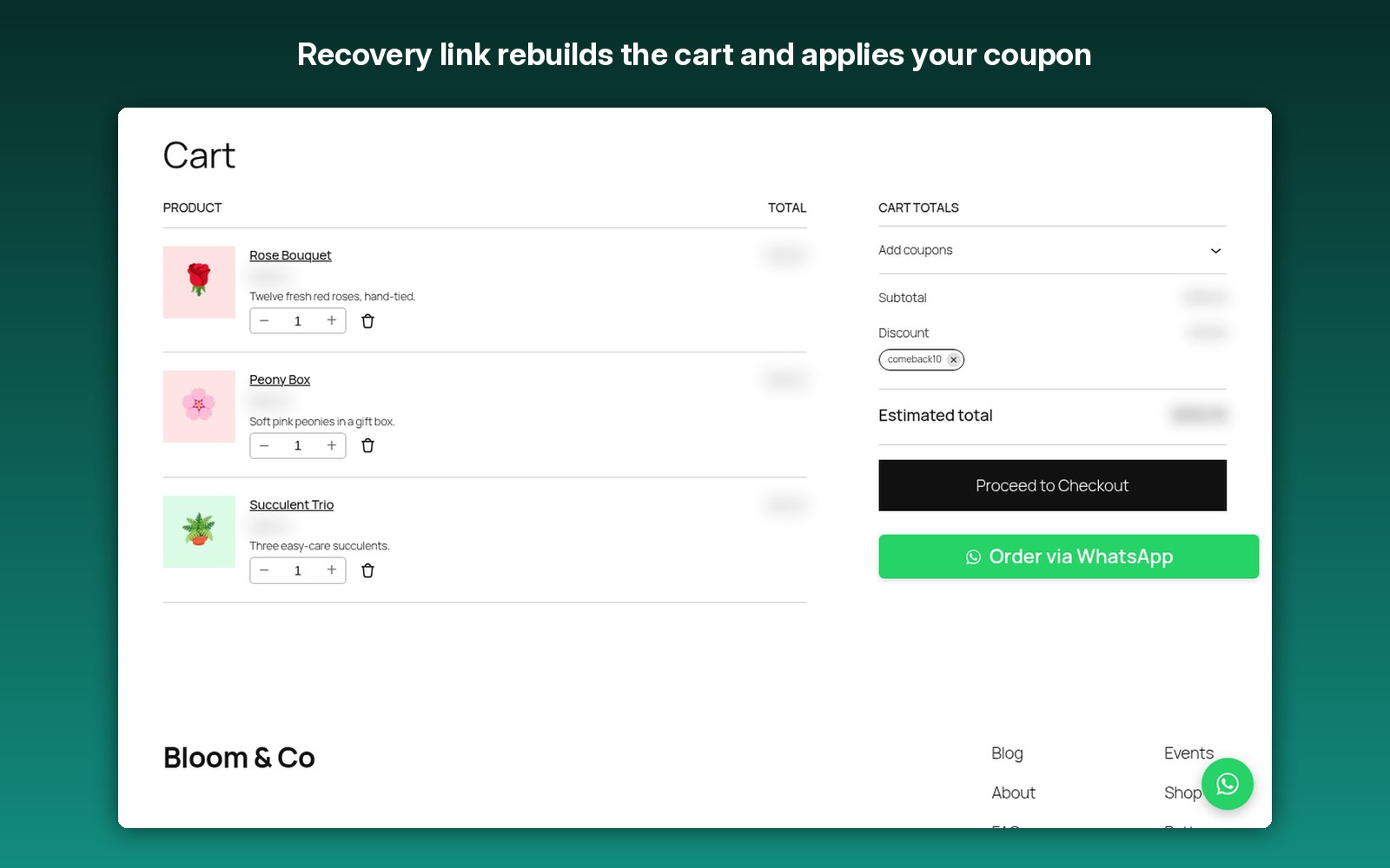 Recovery link rebuilds the cart and applies your coupon