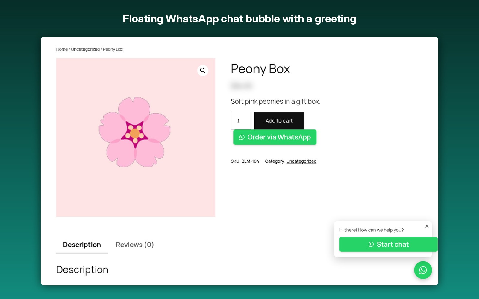 Floating WhatsApp chat bubble with a greeting