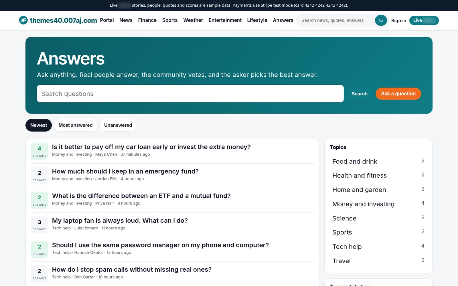 Answers community: ask, answer and vote